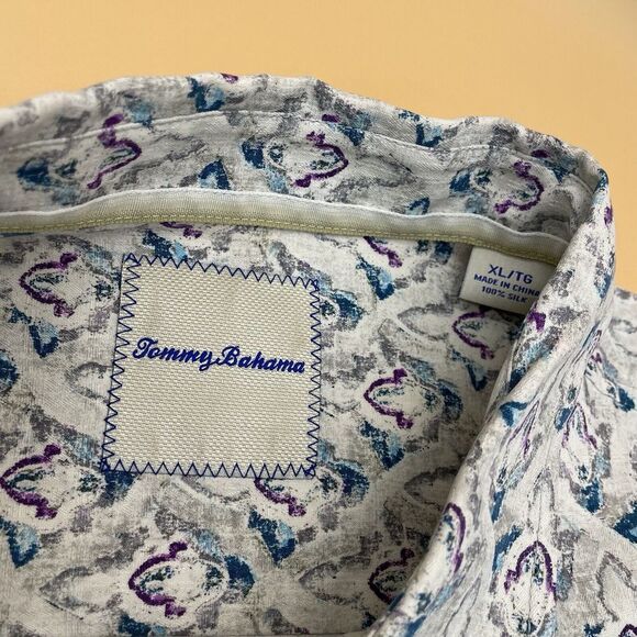 Tommy Bahama Shirt Mens XLarge Blue Purple Silk Short Sleeve Button Up Casual XL - Picture 2 of 5